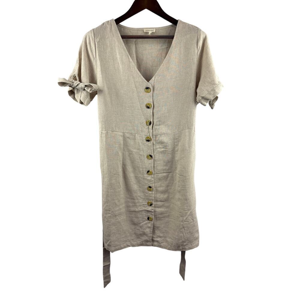 Women’s Jennifer & Grace Large Tan Button Up Short Sleeve Midi Dress